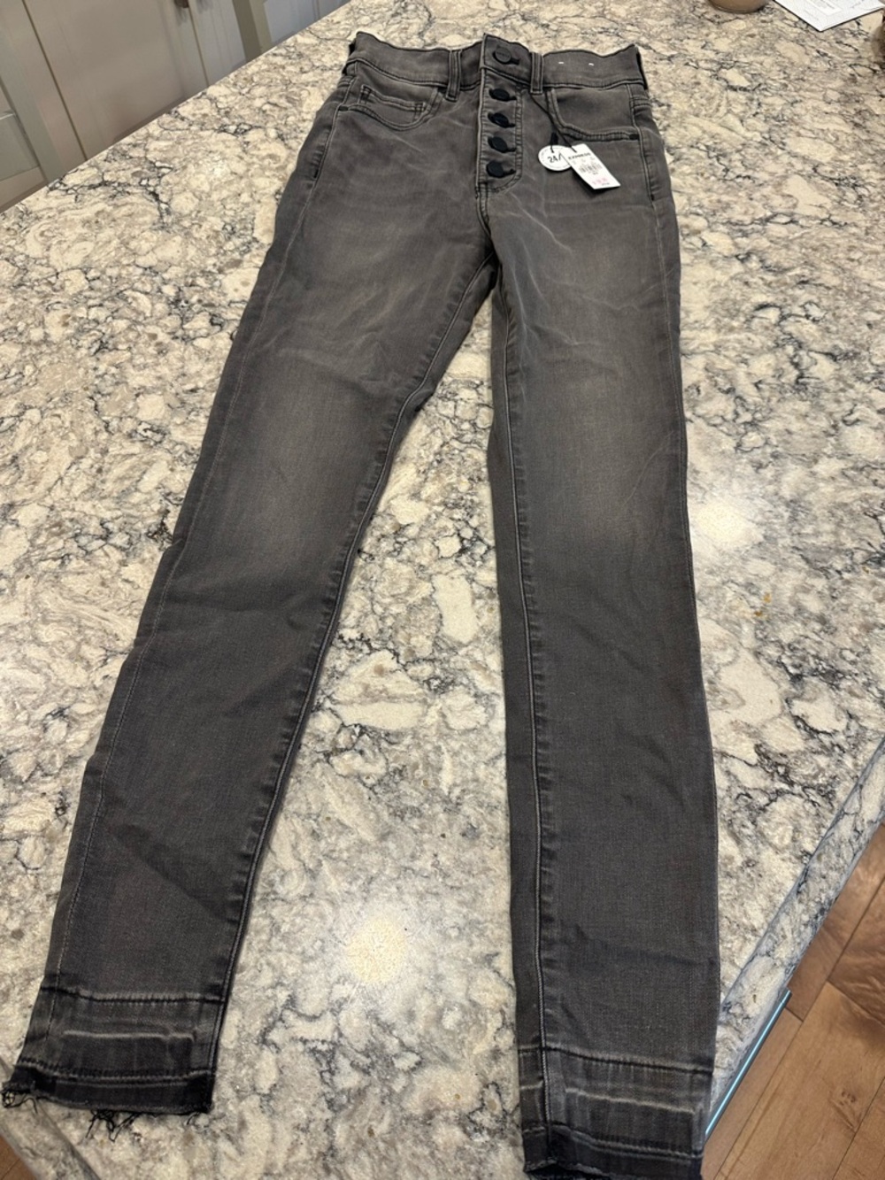 High-Rise Button-Fly Skinny Jeans - Charcoal Gray